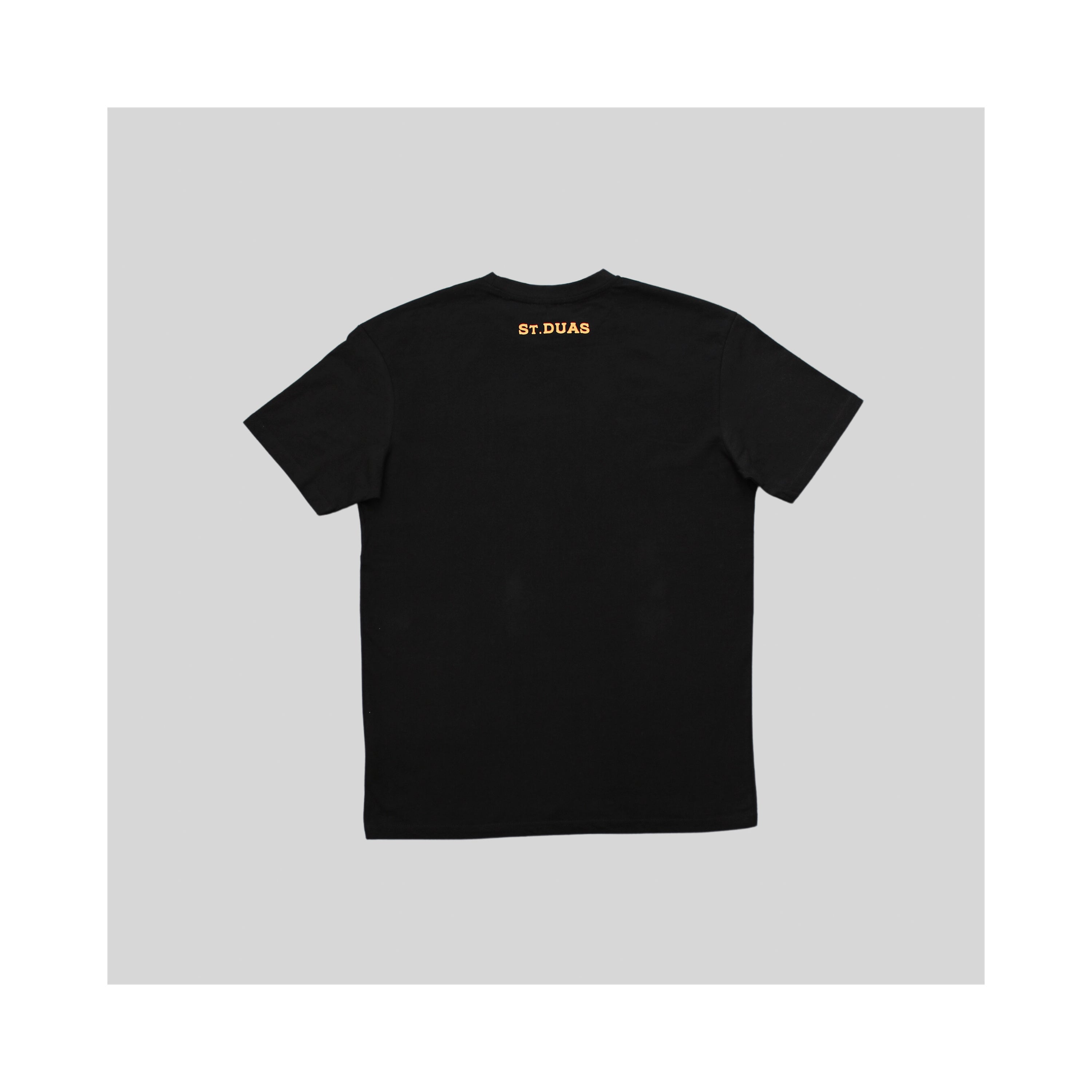 Black t store shirt orange print